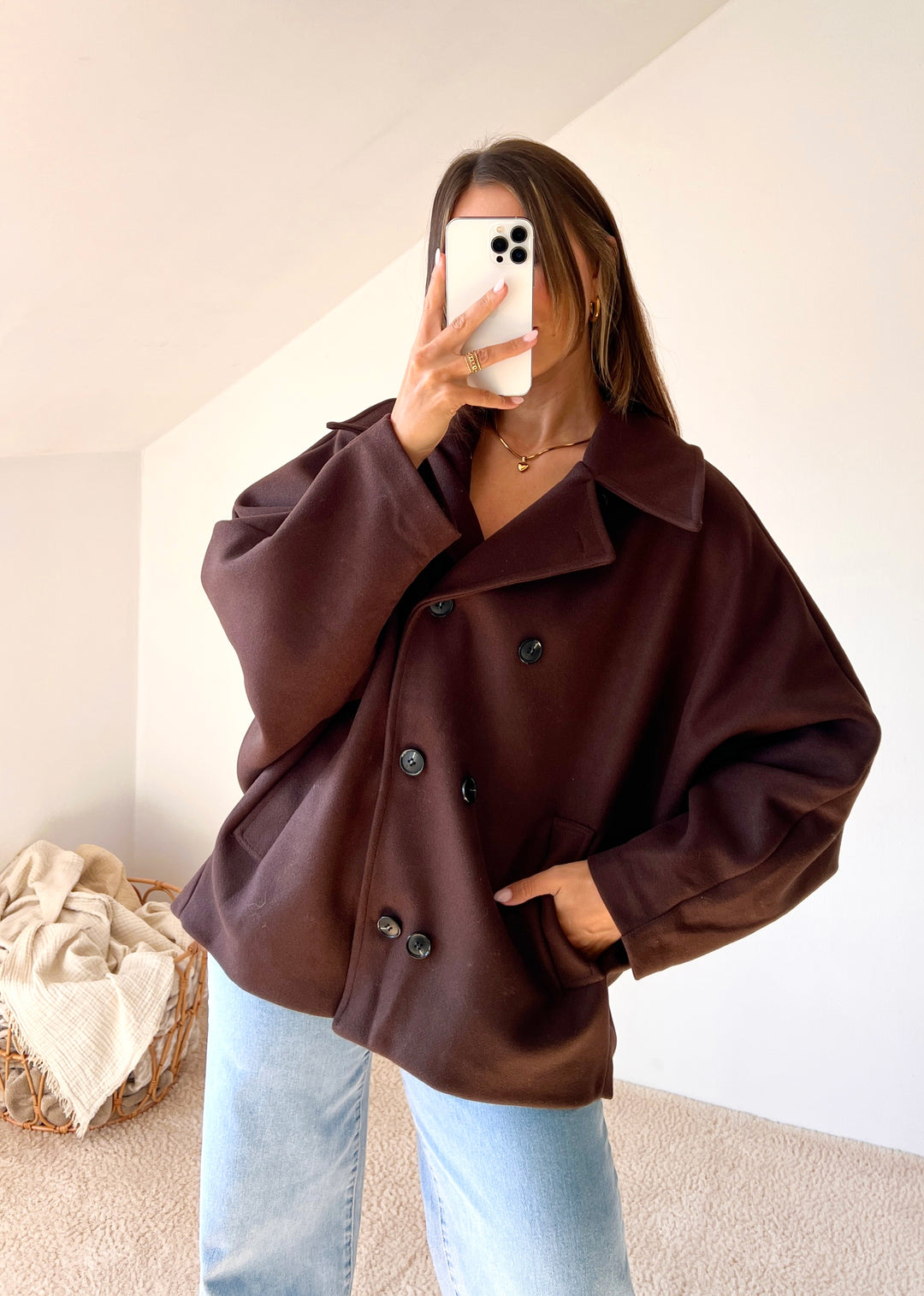 OVERSIZE KURZMANTEL SUNA - Braun