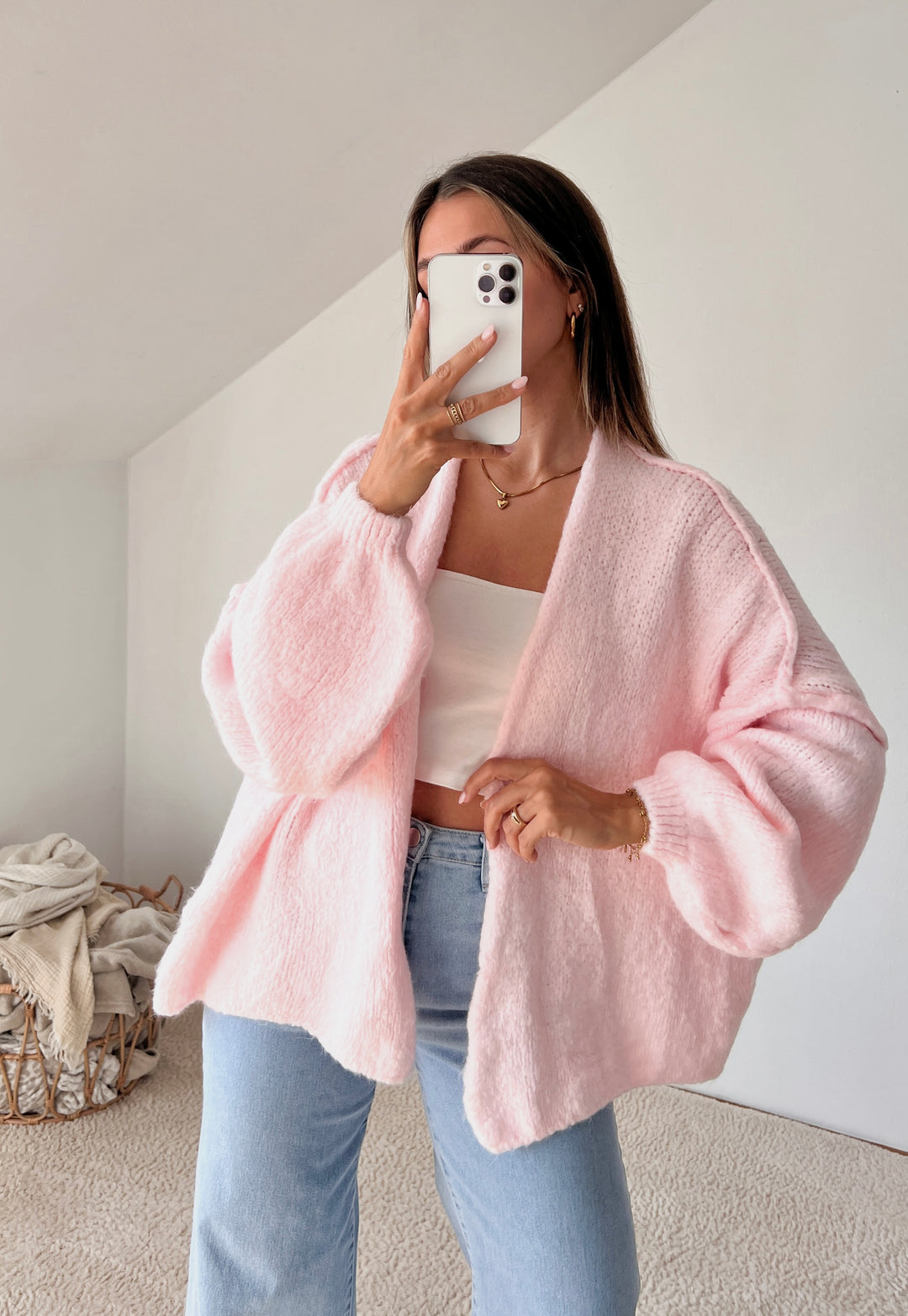 OVERSIZE STRICKJACKE MELLO- helles rosa
