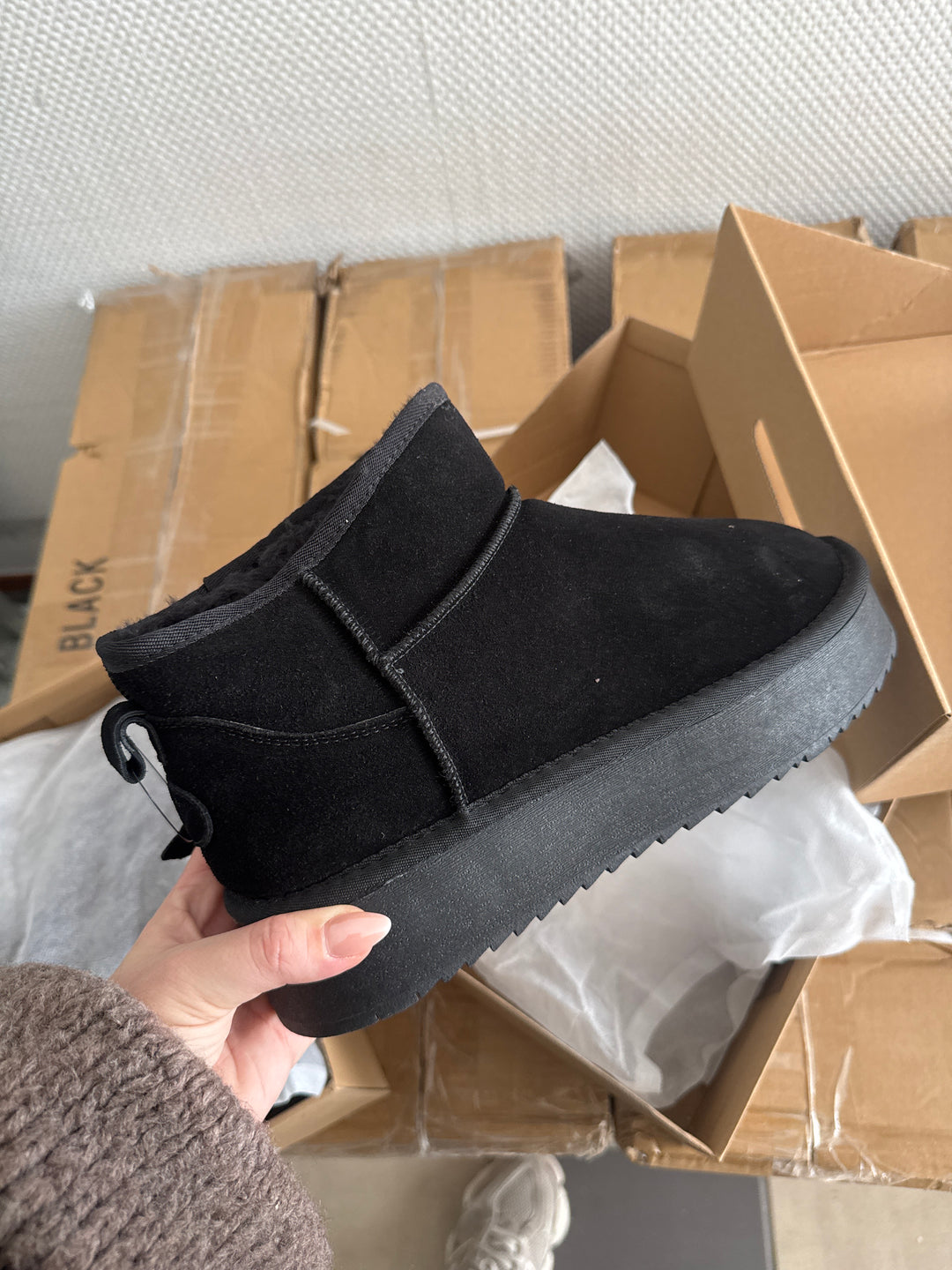 PLATEAU LEDER BOOTS - schwarz