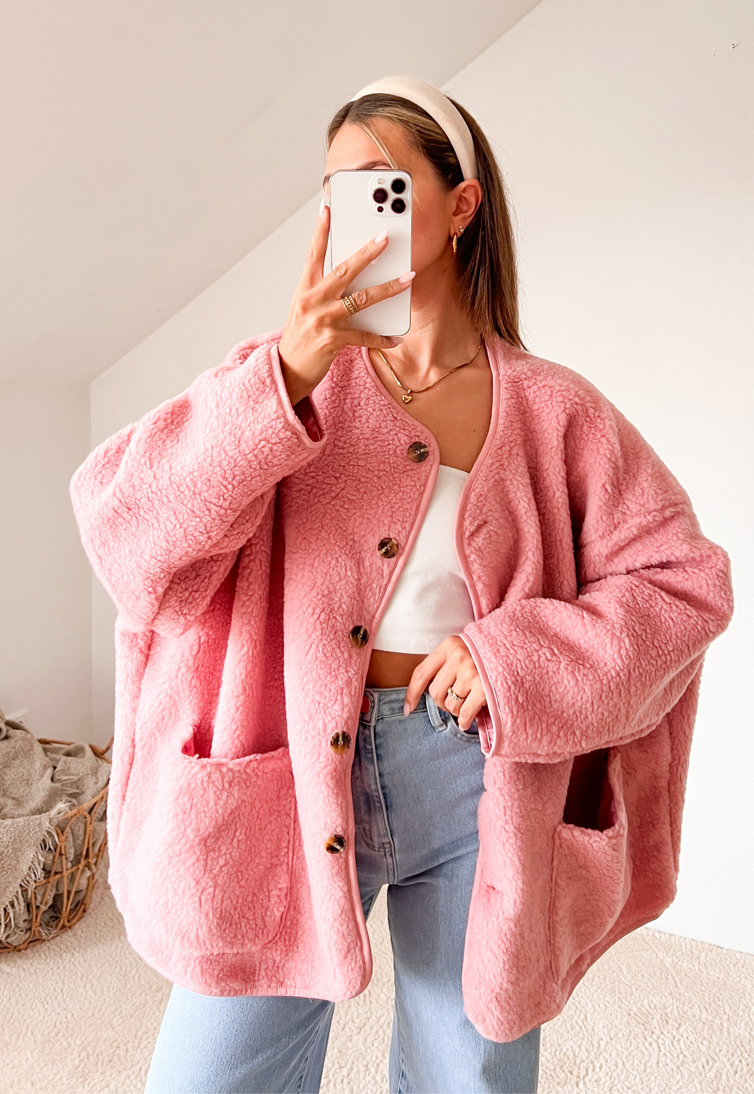 ULTRA OVERSIZE TEDDY JACKE - rosa