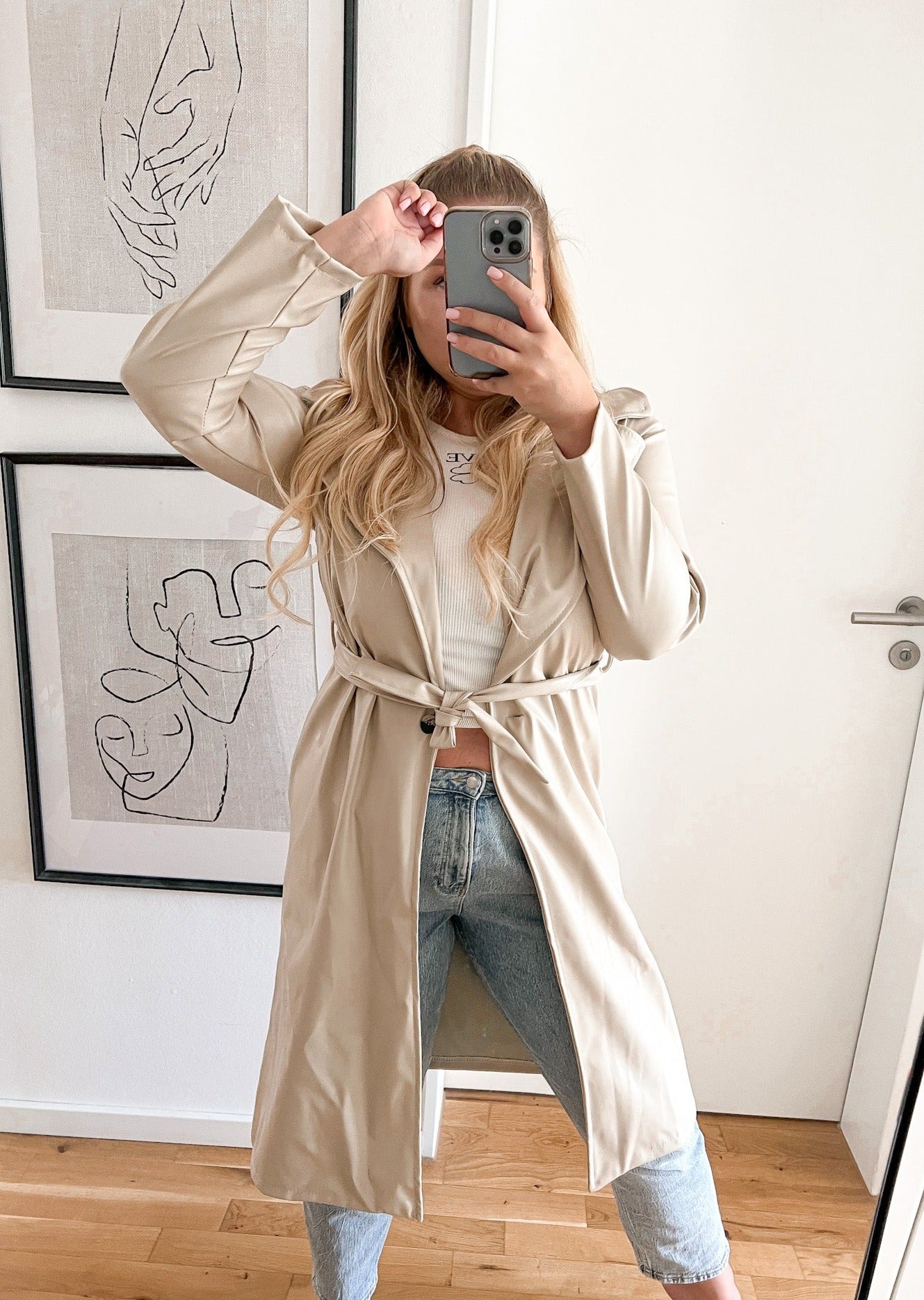 SILEN LEDEROPTIK TRENCHCOAT- beige