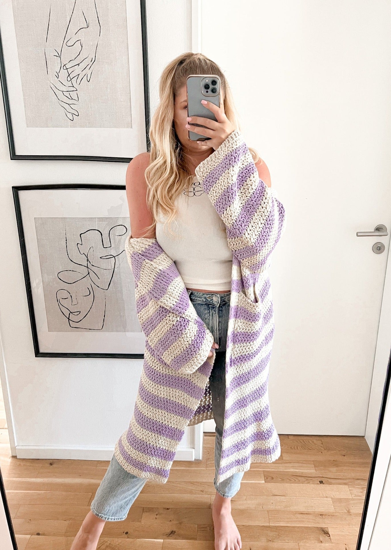 XXL LILA STRIPE LONGCARDIAN