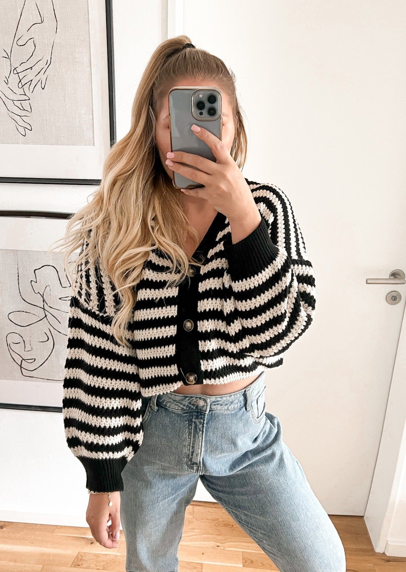 STREIFEN LOOLA CARDIGAN -schwarz