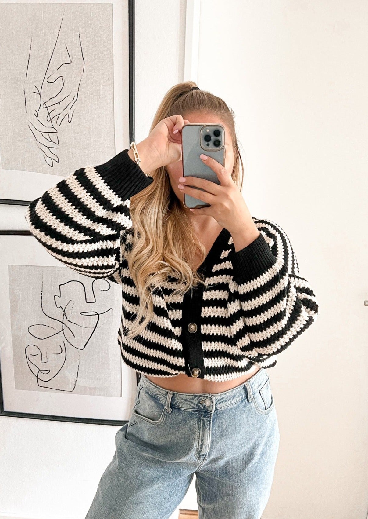 STREIFEN LOOLA CARDIGAN -schwarz