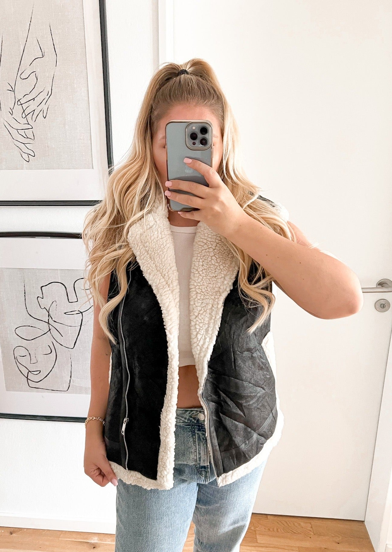 OVERSIZE LINED VEST- schwarz