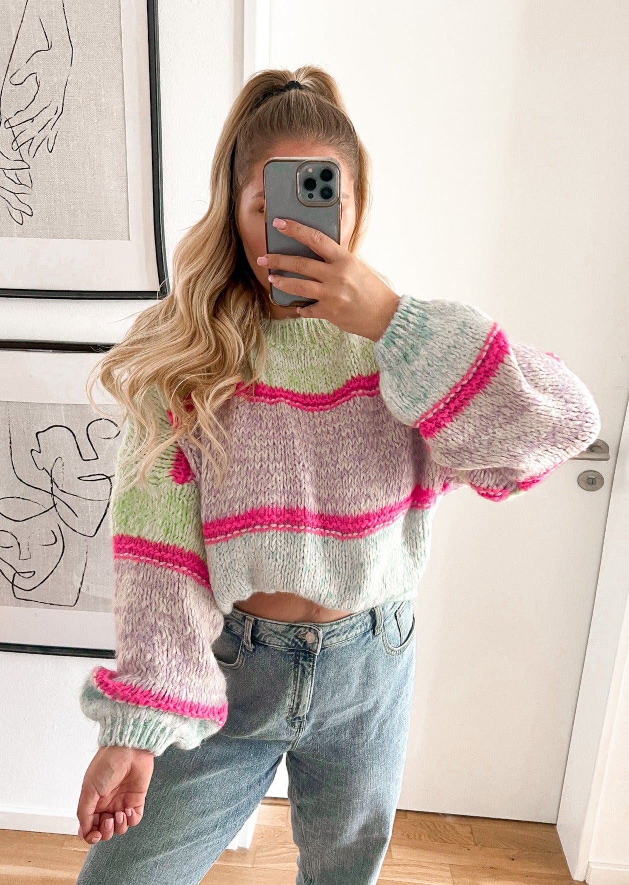 FLAUSCHI PASTO STRICKPULLOVER- pink/grün