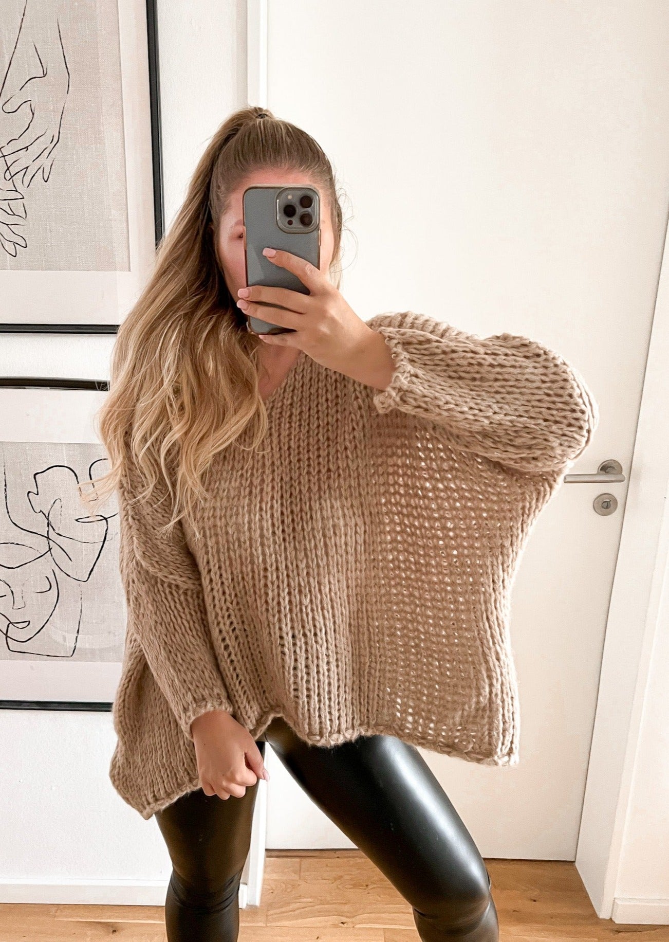 MANSCHU OVERSIZE STRICKPULLOVER- hellbraun