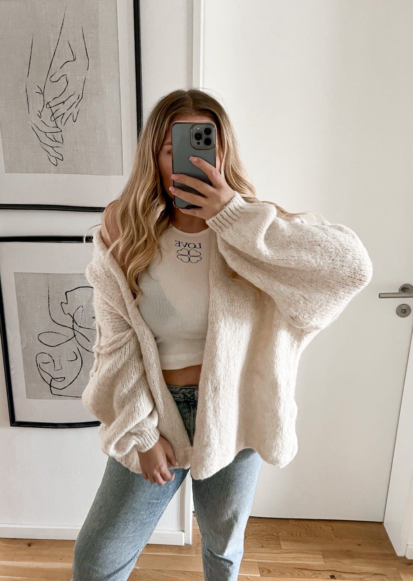 OVERSIZE STRICKJACKE MELLO- beige