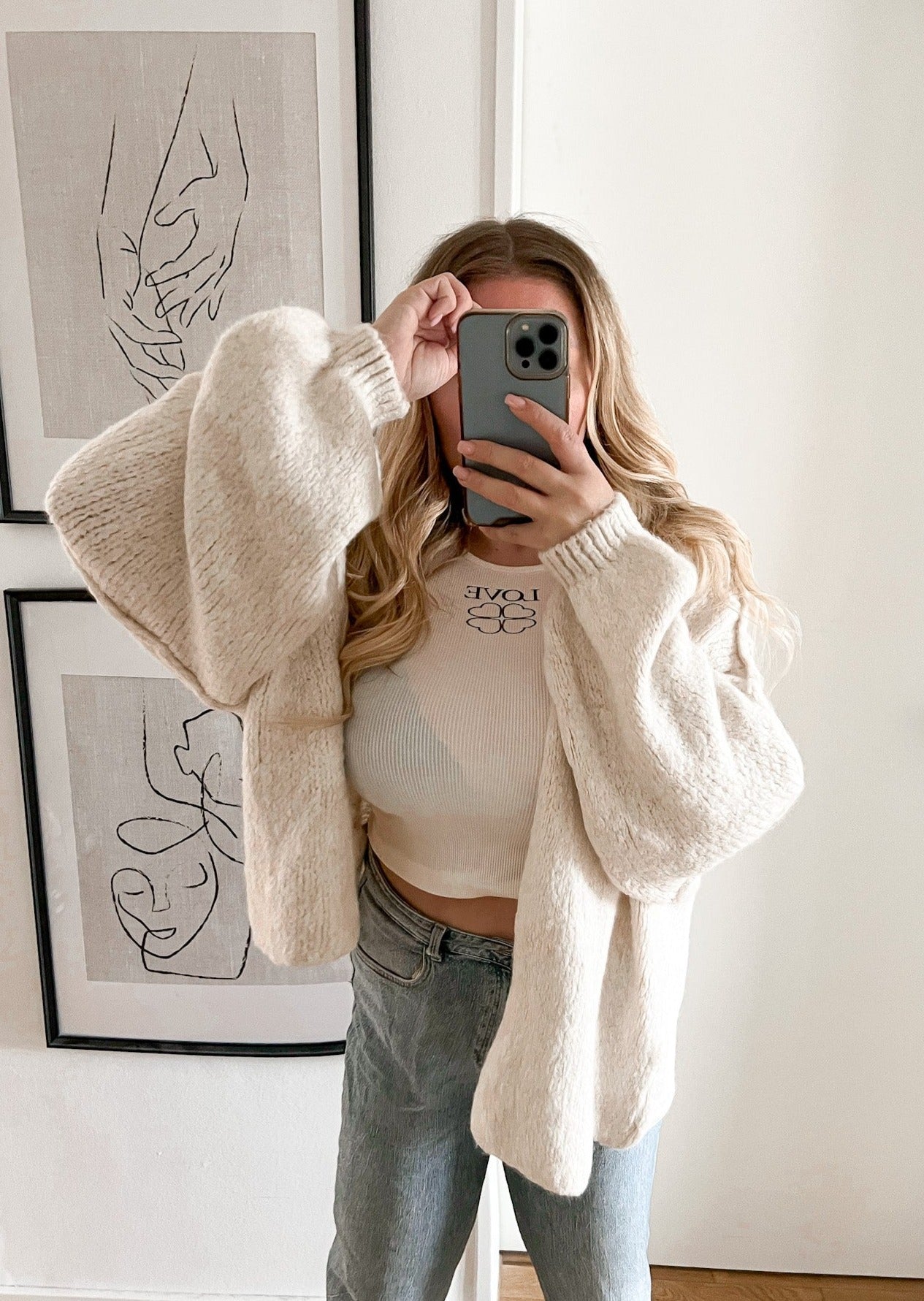 OVERSIZE STRICKJACKE MELLO- beige