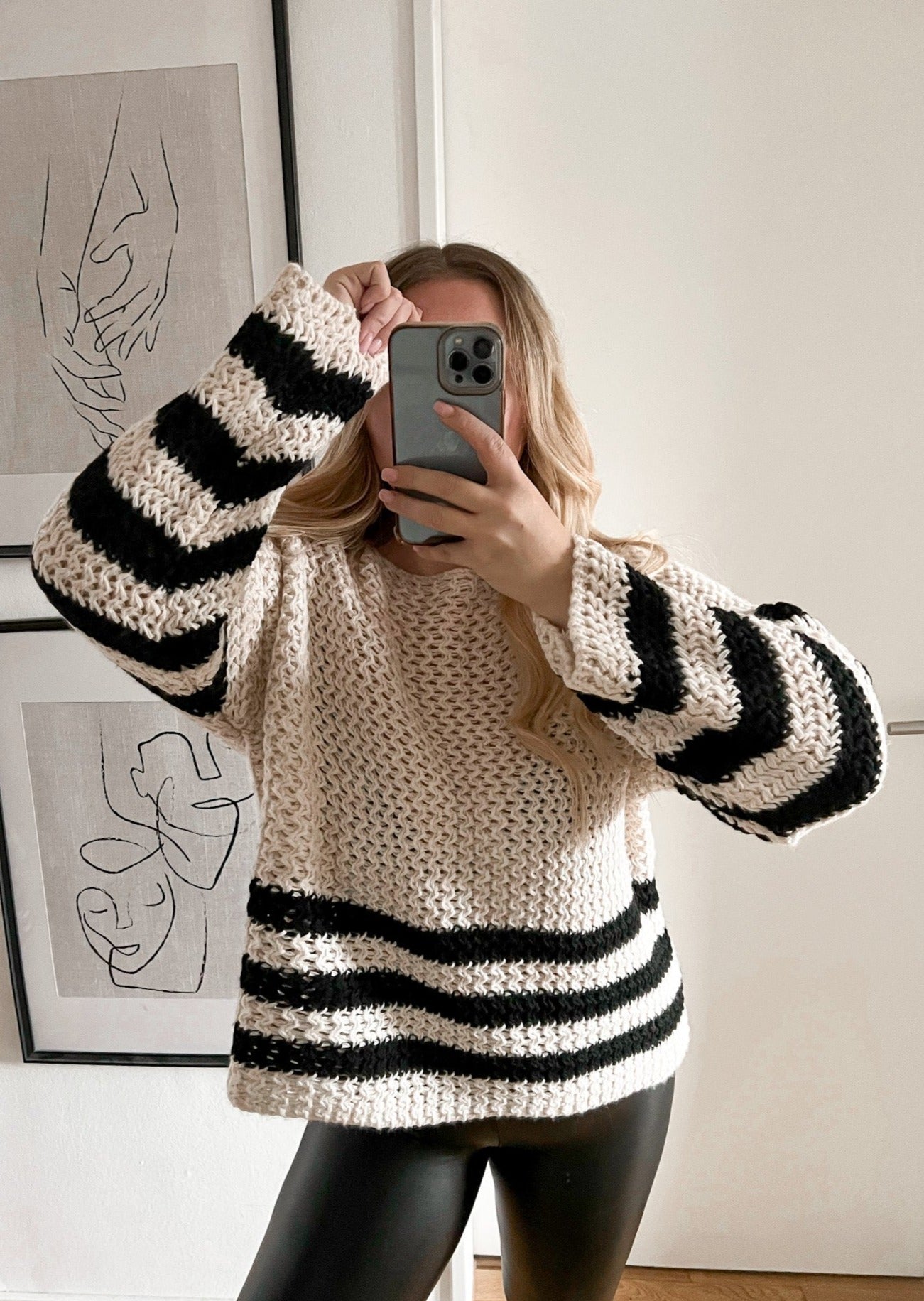 OVERSIZE STREIFEN PULLOVER MAQI- beige/schwarz