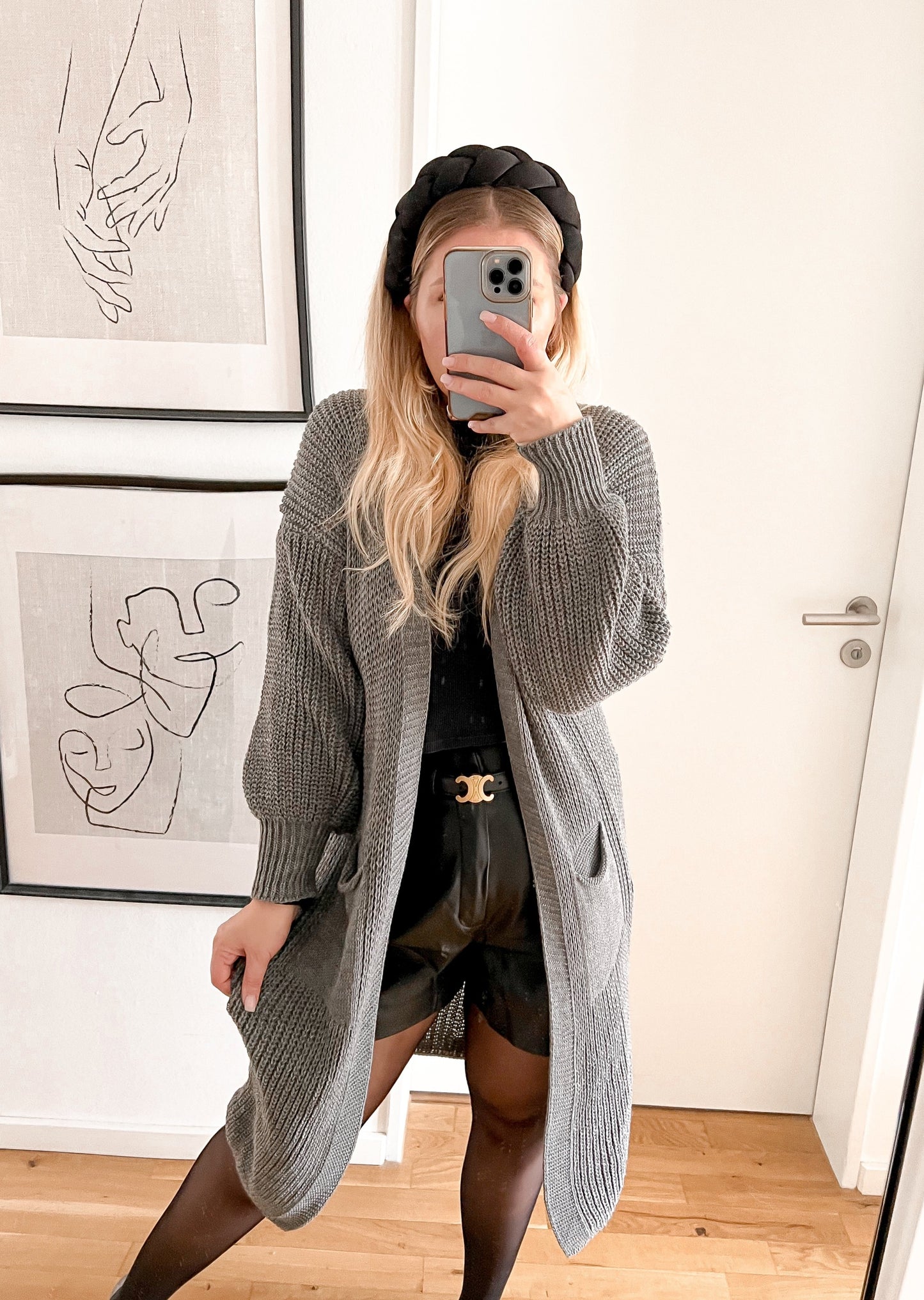 LANGE STRICKJACKE Magda- dunkelgrau