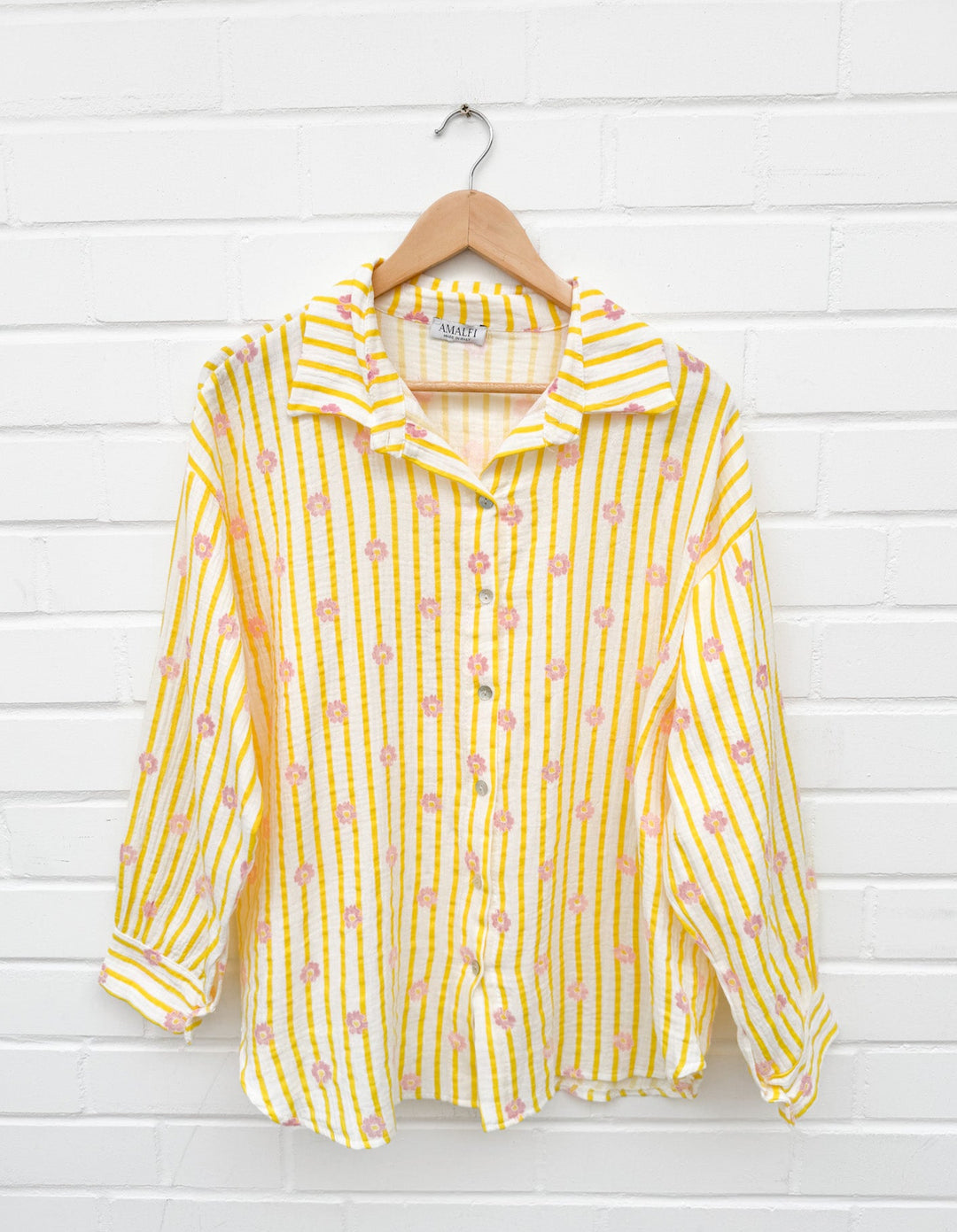 FLOWER STRIPE MUSSELIN BLUSE - gelb