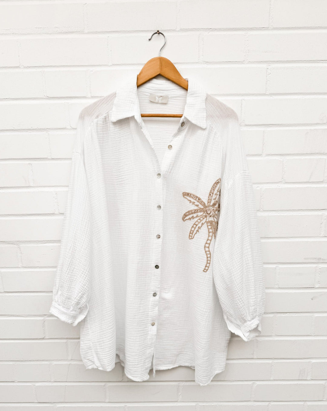 LANGE MUSSELIN BLUSE HOLIDAY - weiß