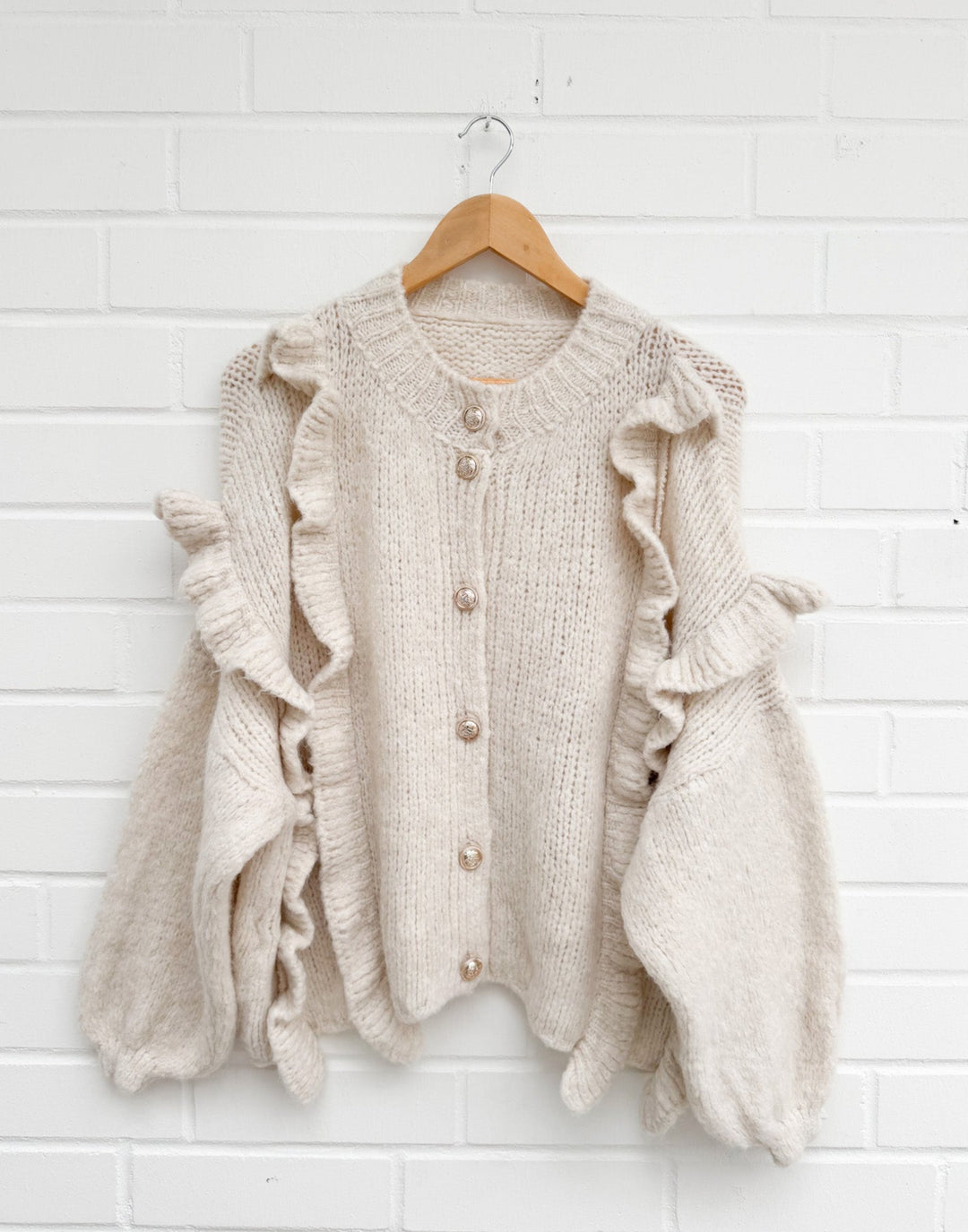 RÜSCHEN MAIRA STRICKJACKE - beige