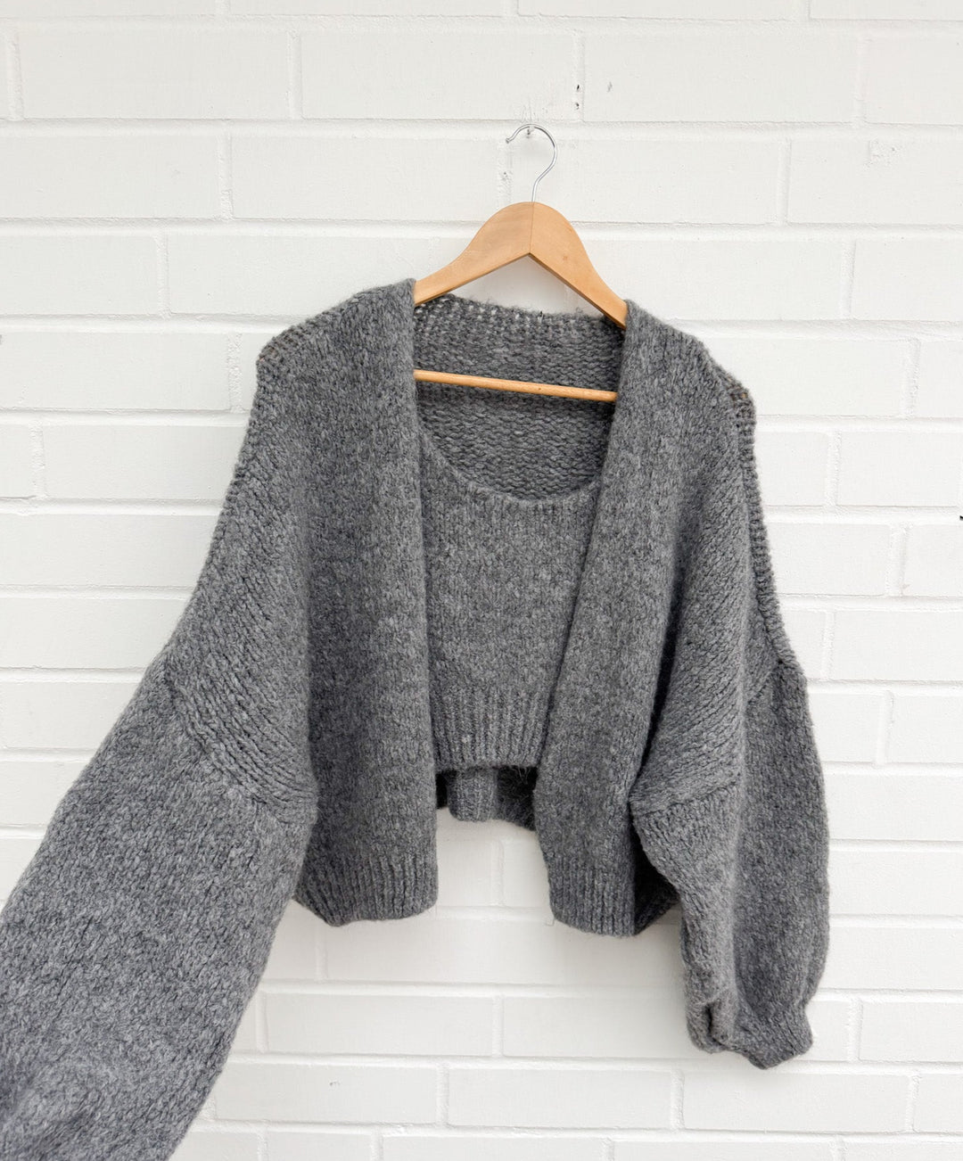 CARDIGAN MIT STRICKTOP - Grau