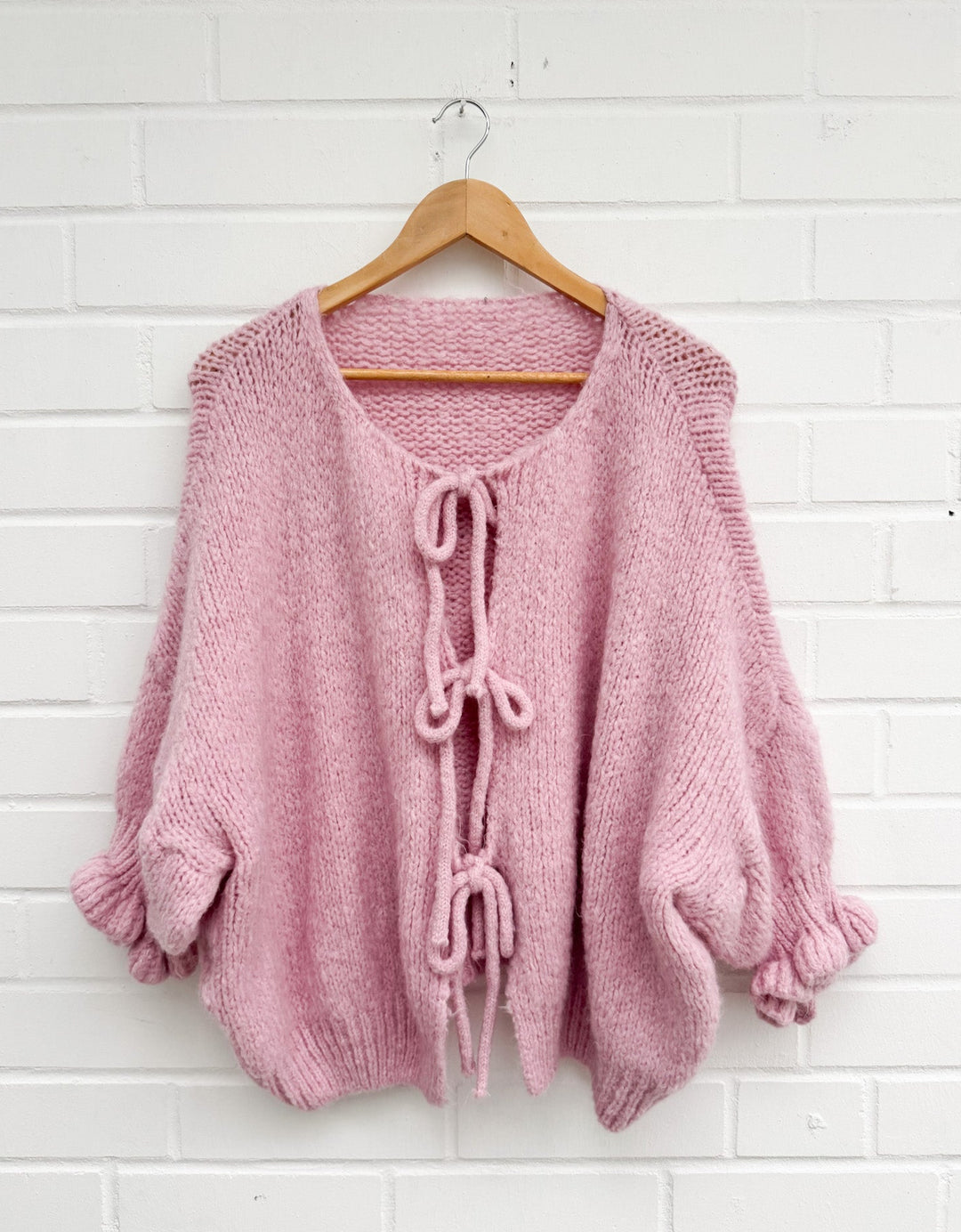 3/4 ARM SCHLEIFEN STRICKJACKE - rosa