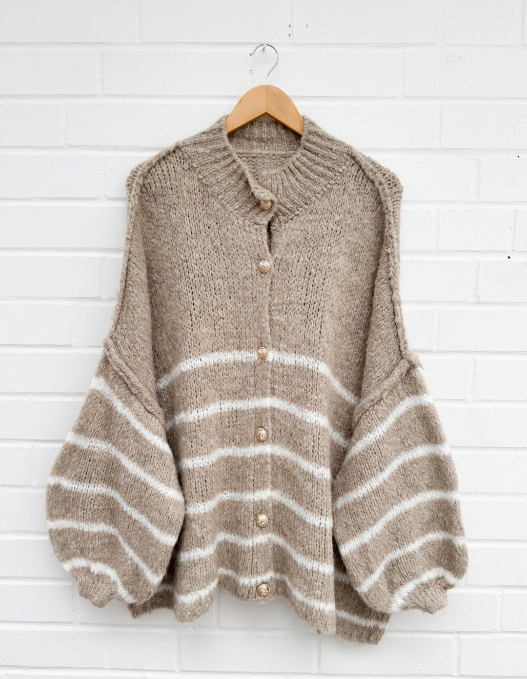 STREIFEN STRICKJACKE MAIRA - taupe