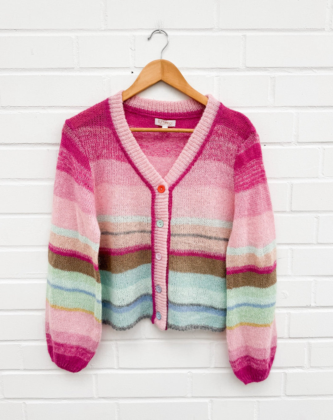 LEICHTER STRIPE COLOR STRICKJACKE - fuchsia
