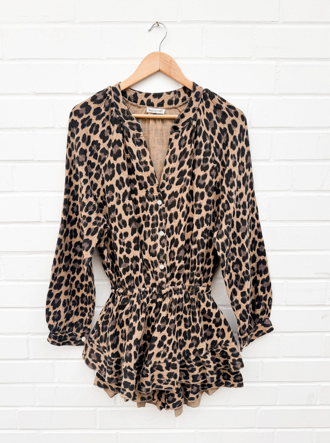 LEOPRINT MUSSELIN PLAYSUIT - braun