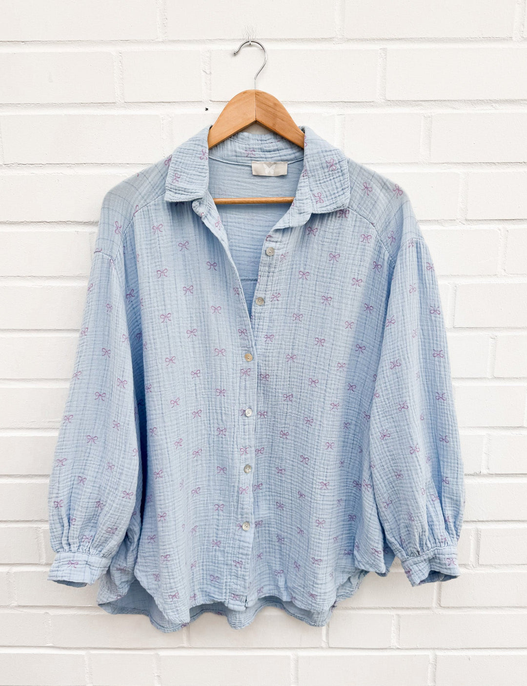 SCHLEIFEN STRIPE MUSSELIN BLUSE - hellblau