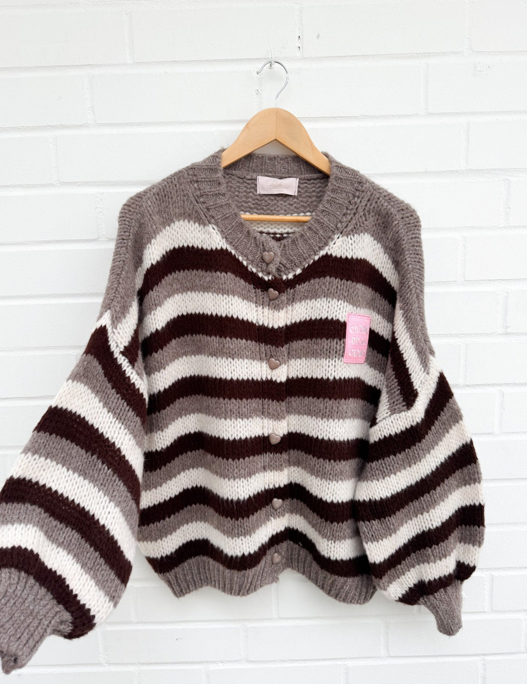 CHOCLATE STREIFEN STRICKJACKE - braun beige