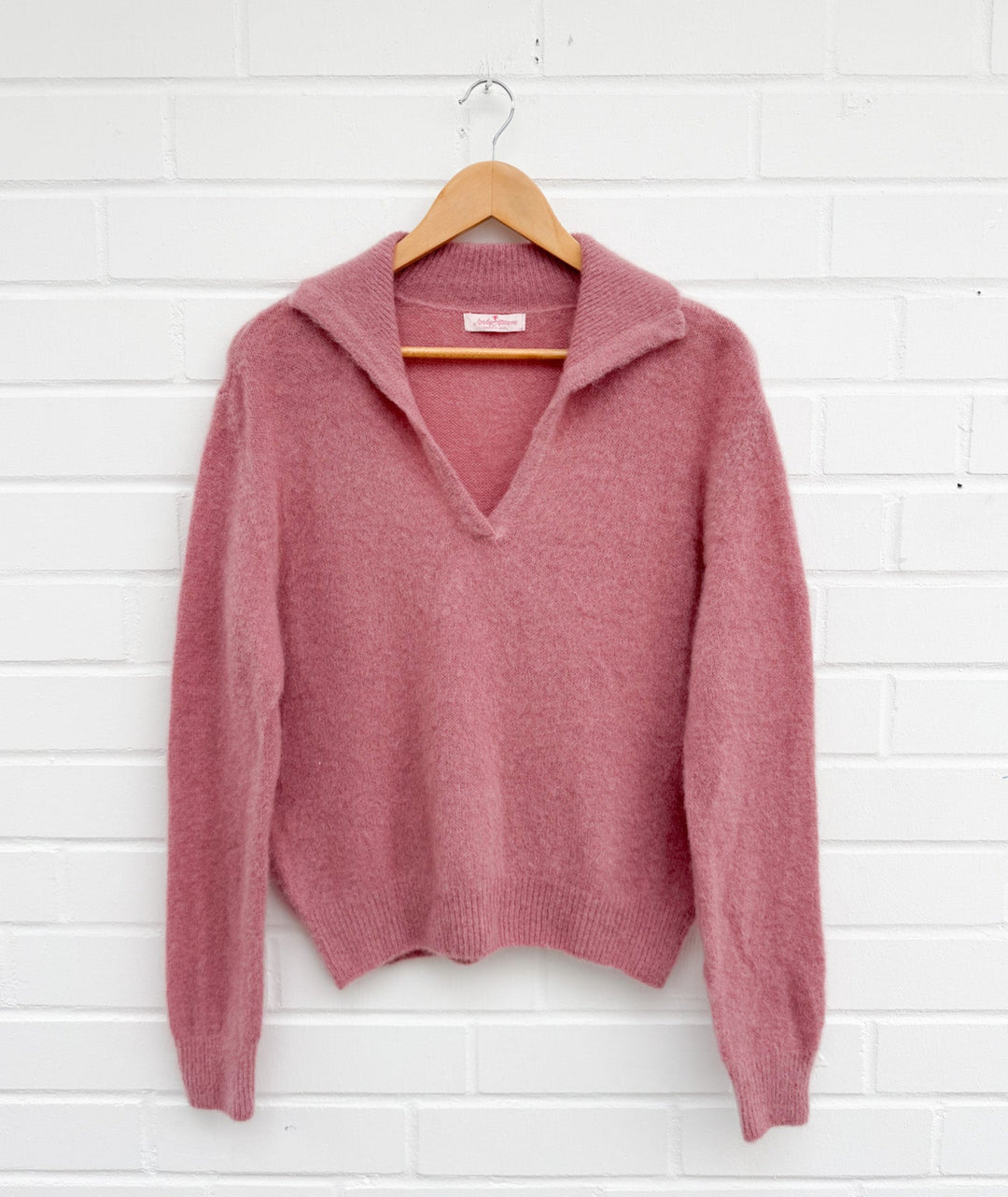 MOHAIR STRICKPULLOVER MIT Kragen - rosé