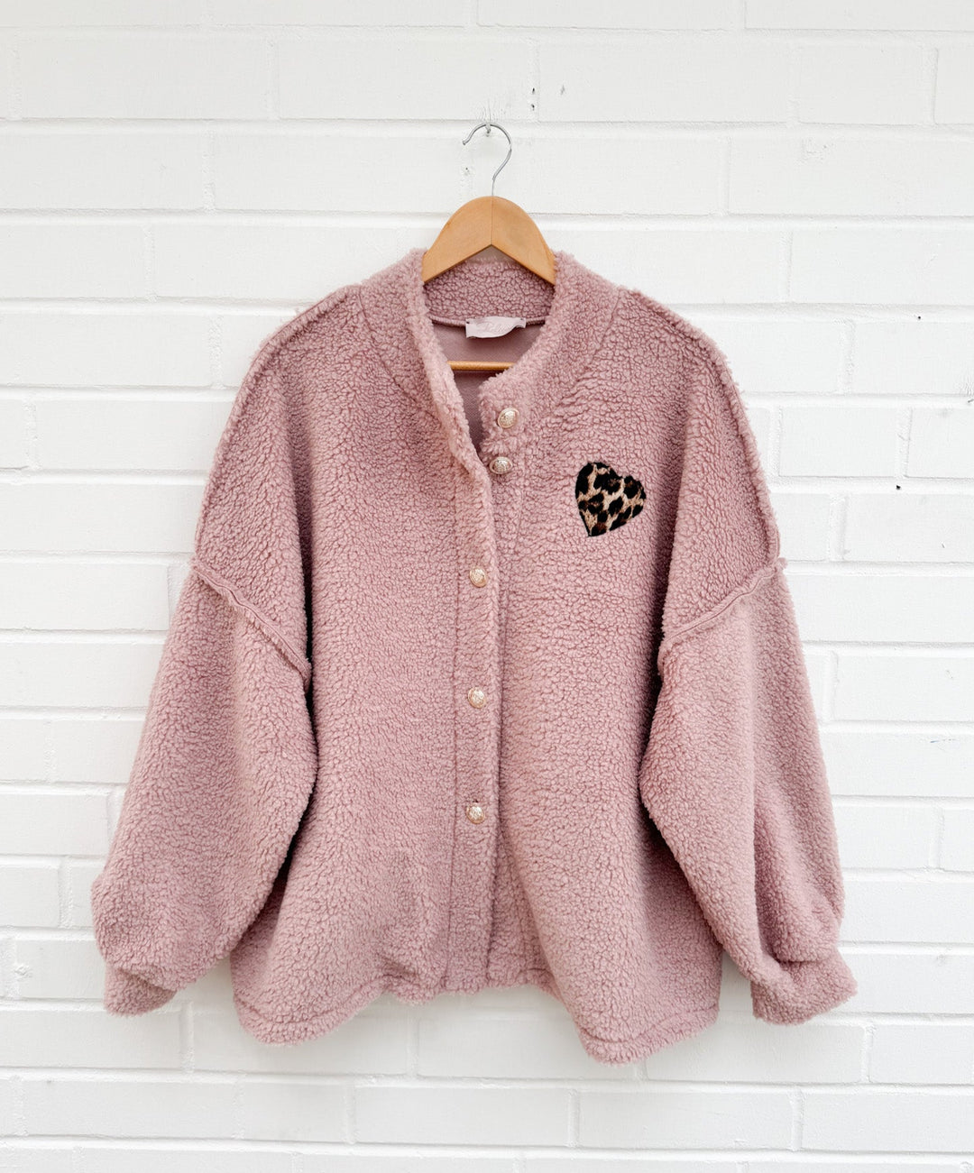 LOCKERE TEDDY JACKE mt goldenen Knöpfen - altrosa