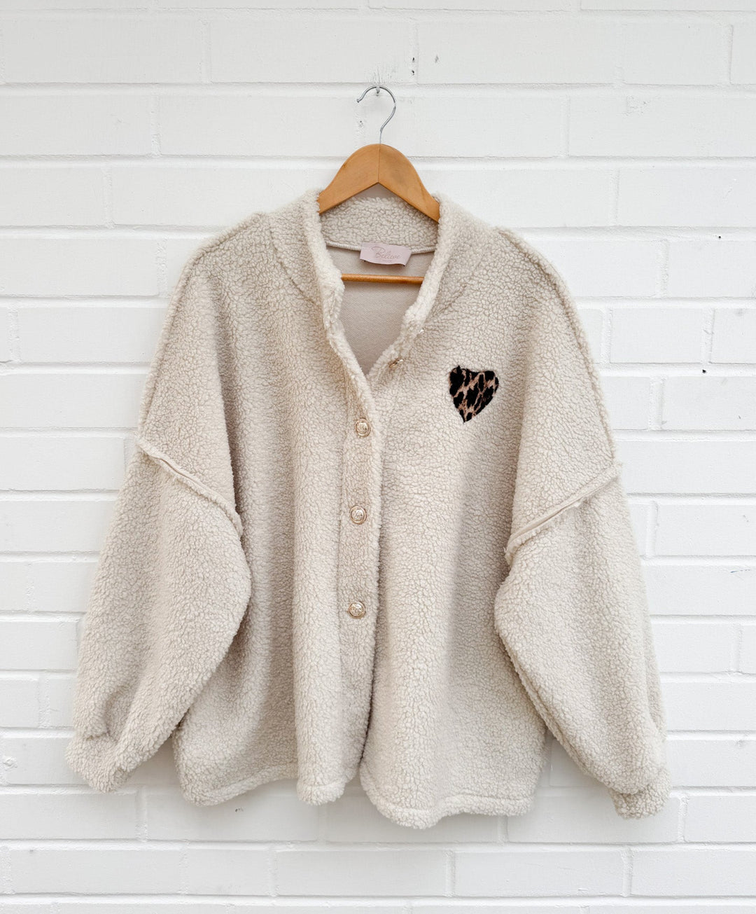 VORBESTELLUNG - LOCKERE TEDDY JACKE mt goldenen Knöpfen - beige