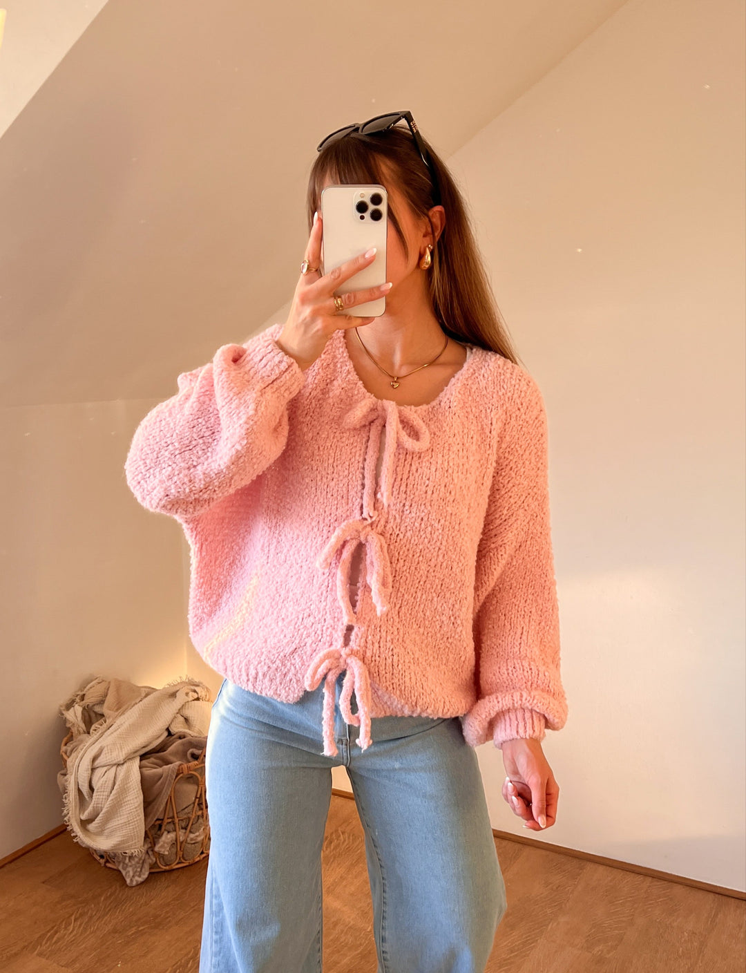 SCHLEIFEN BOUCLE STRICKJACKE - versch. Farben