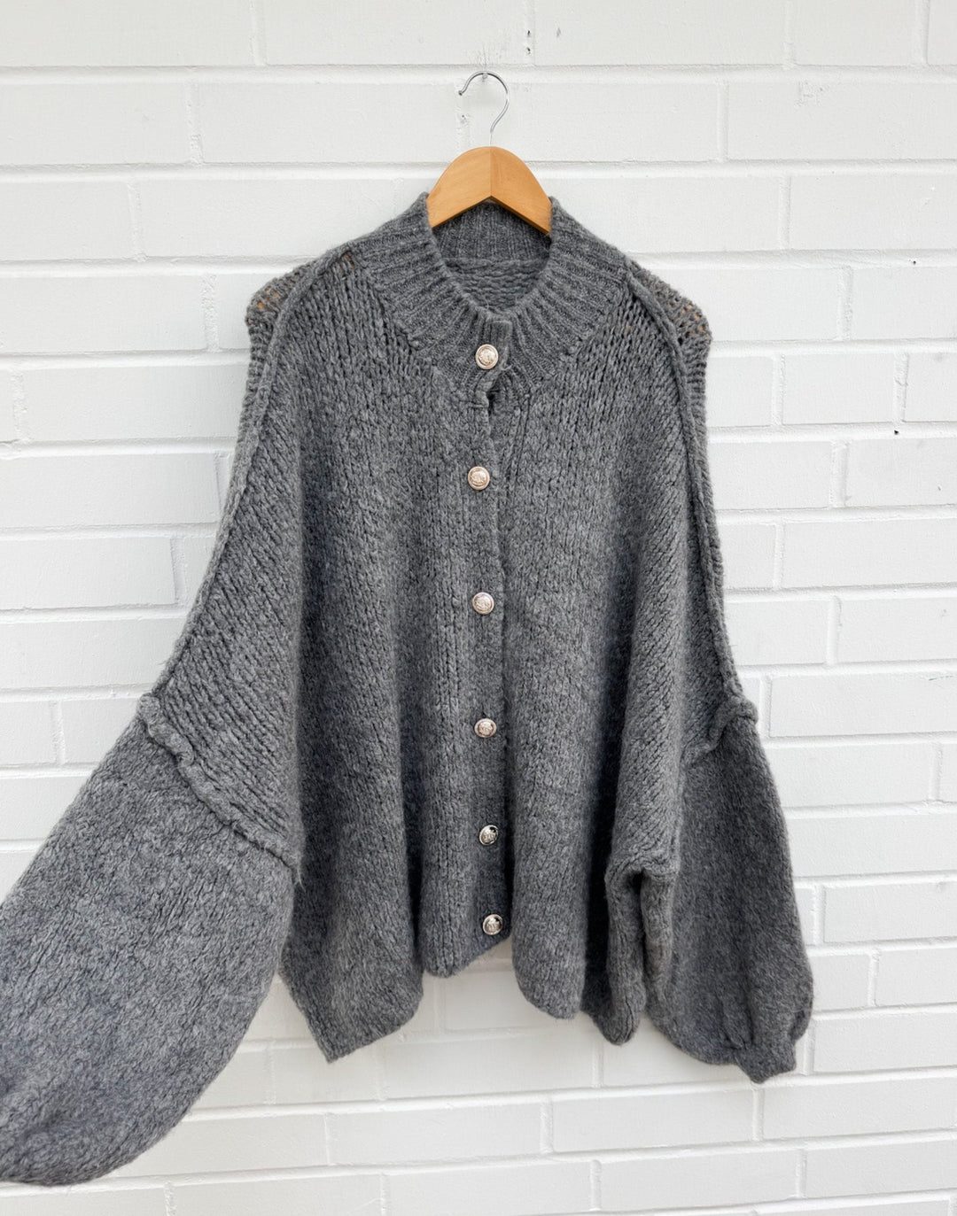 LANGE OVERSIZE STRICKJACKE MAIRA - dunkelgrau