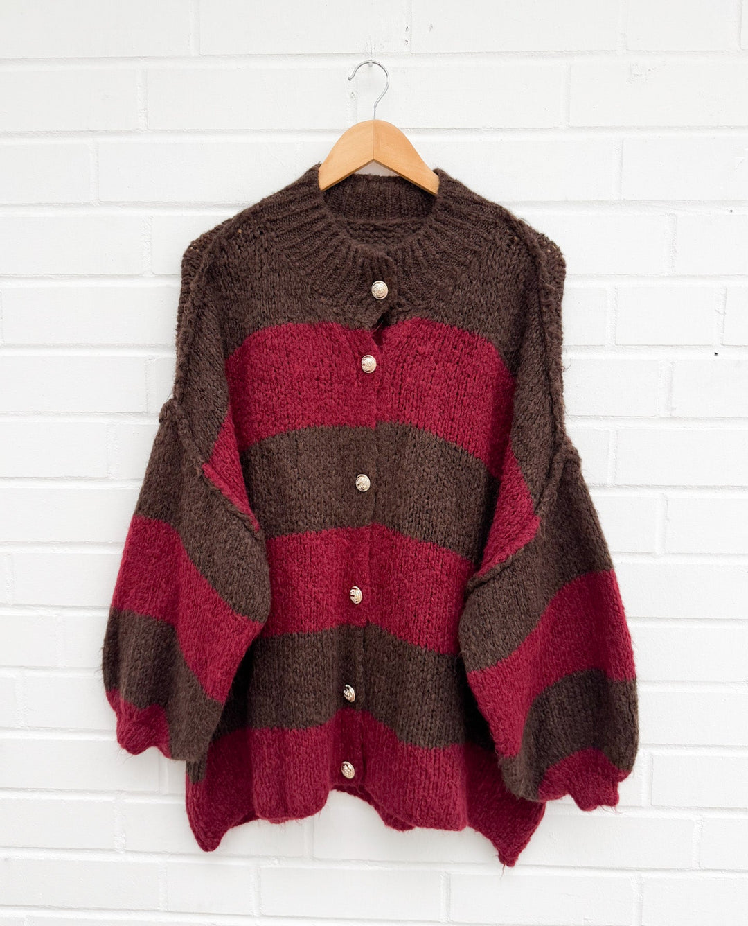 STREIFEN STRICKJACKE MAIRA - bordeaux Braun