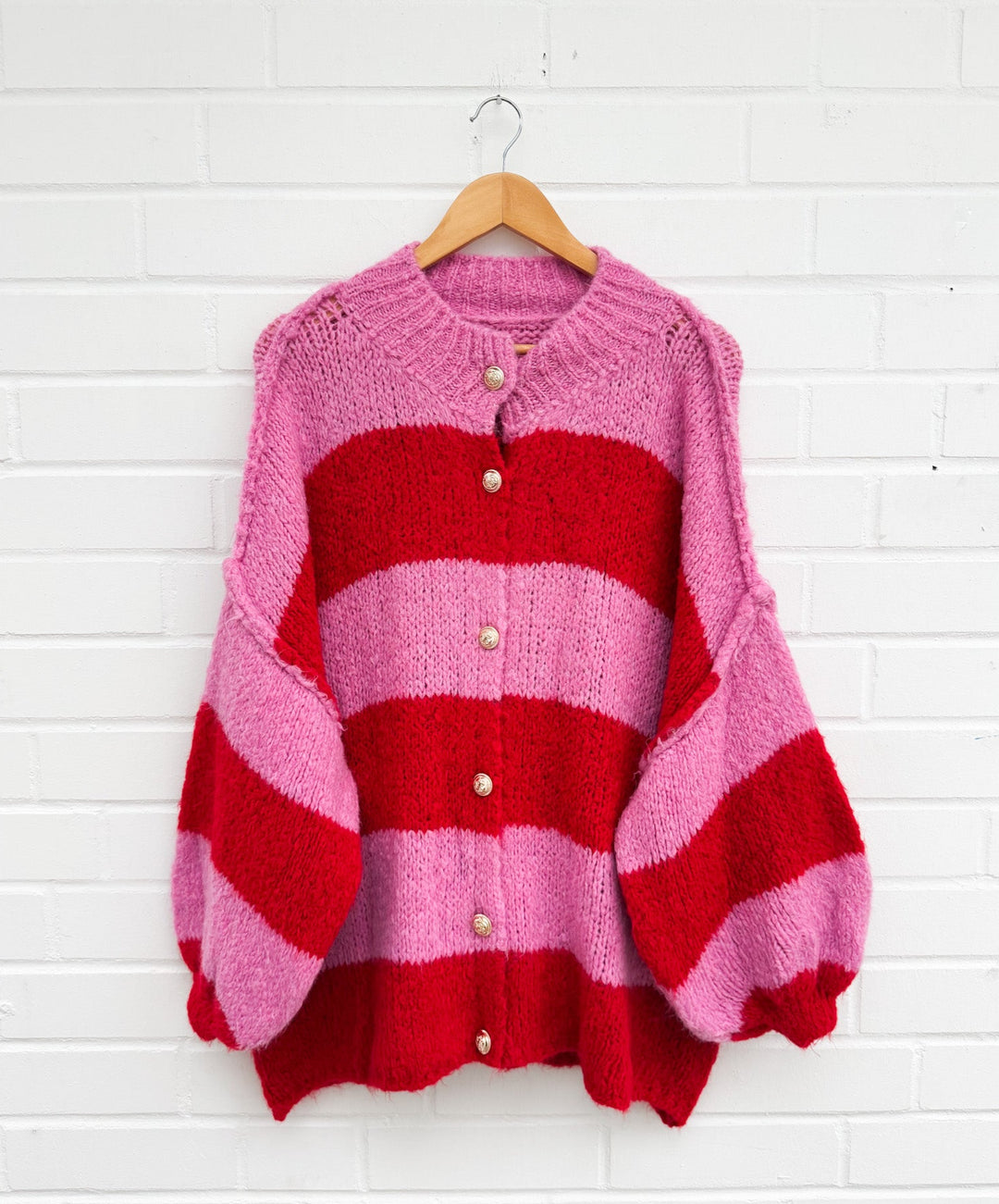 STREIFEN STRICKJACKE MAIRA - pink rot