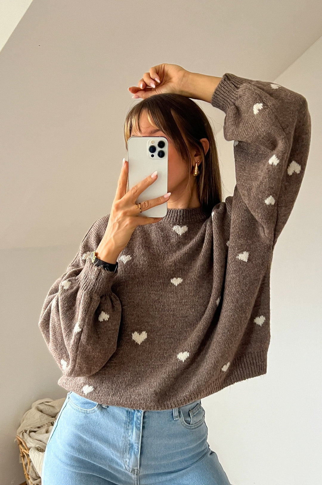HERZ STRICKPULLOVER - braun