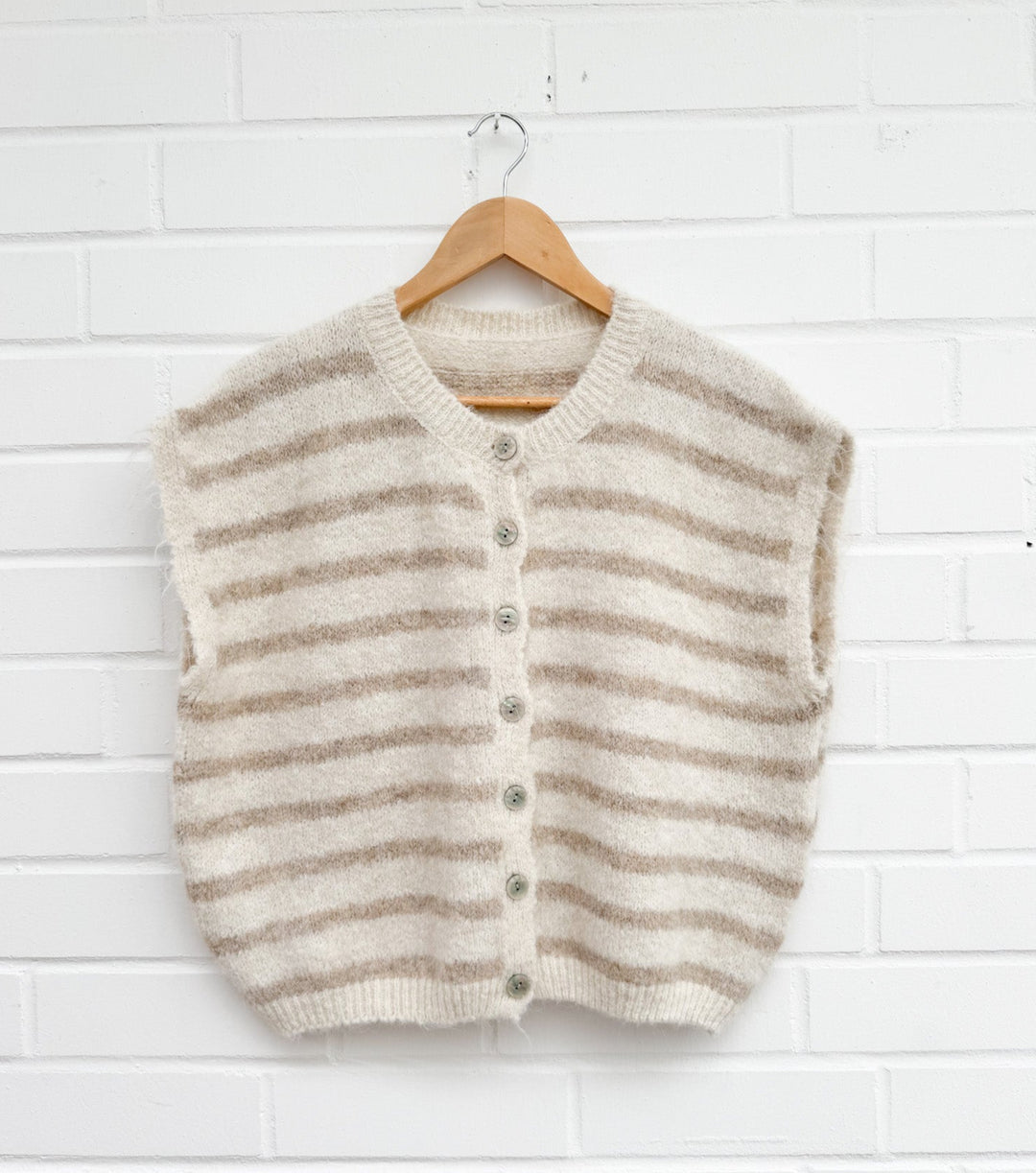 STREIFEN STRICKWESTE - beige taupe