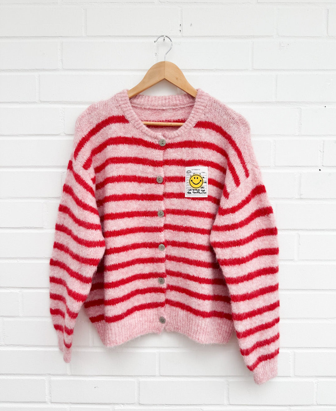 STREIFEN STRICKJACKE mit Smiley - rosa rot