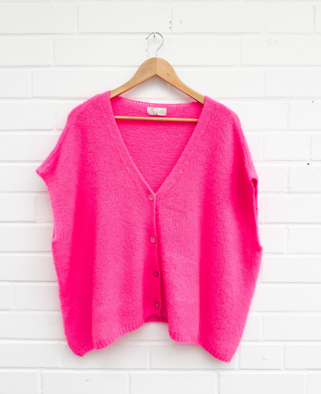 OVERSIZE KURZARM BASIC STRICKJACKE - neonpink