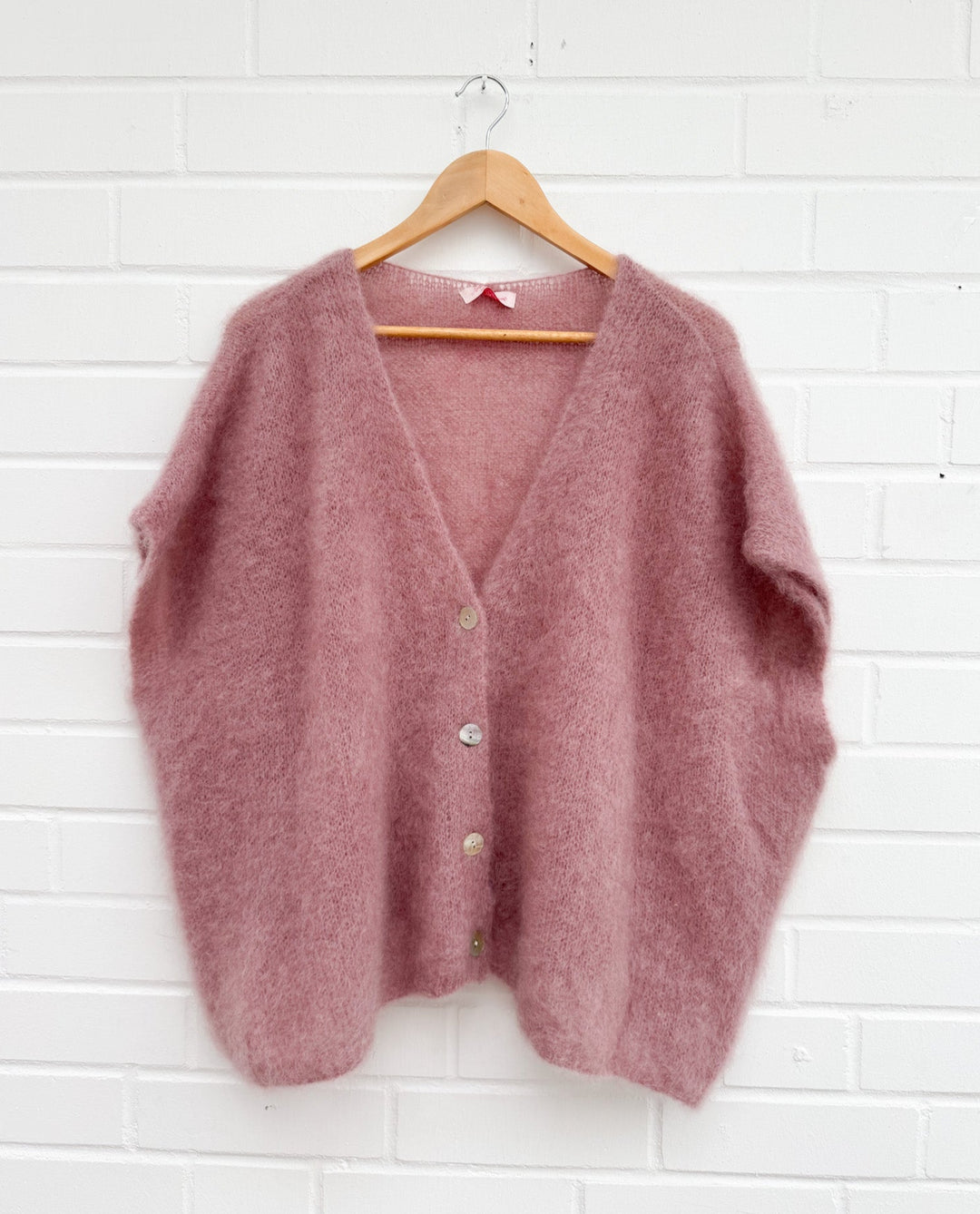 OVERSIZE MOHAIR KURZARM STRICKJACKE - altrosa