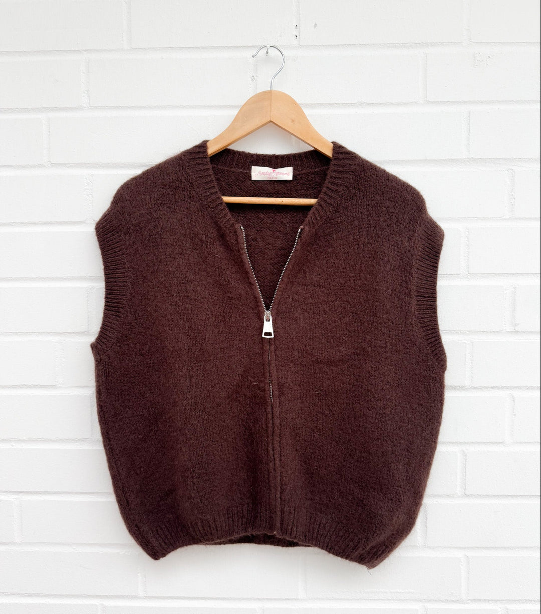 STRICKWESTE mit Reißverschluss - braun