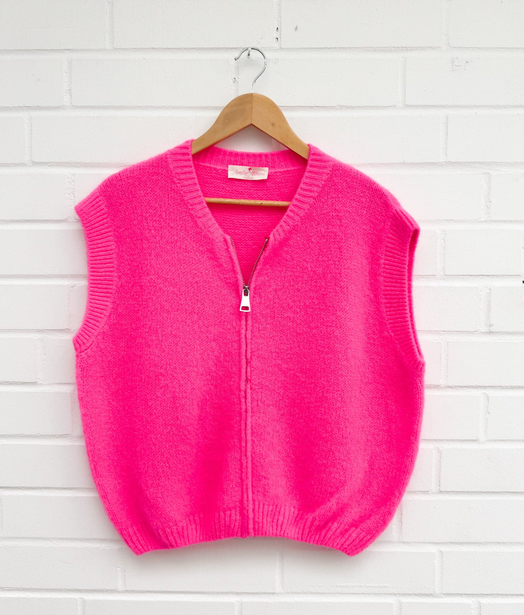 STRICKWESTE mit Reißverschluss - neonpink