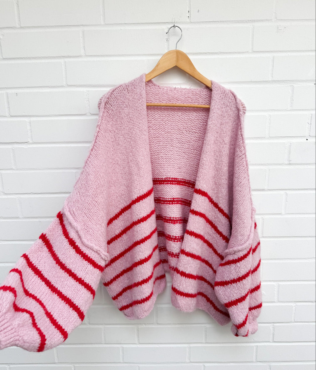 STREIFEN OVERSIZE STRICKJACKE MELLO - rosa rot