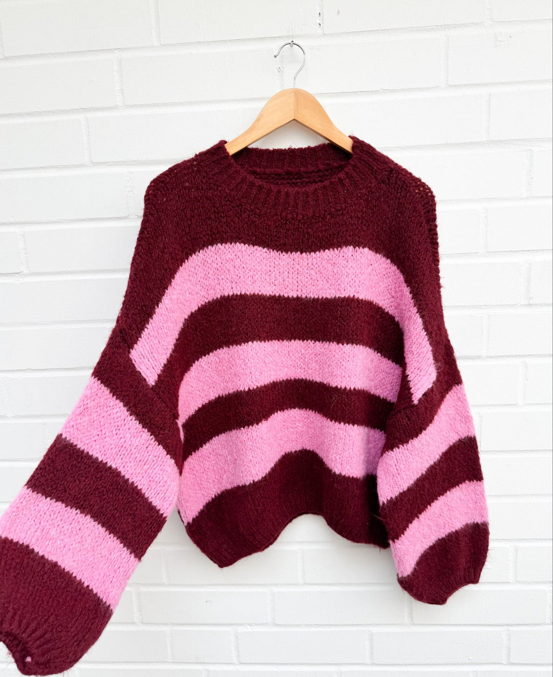 OVERSIZE STREIFEN STRICKPULLOVER - pink