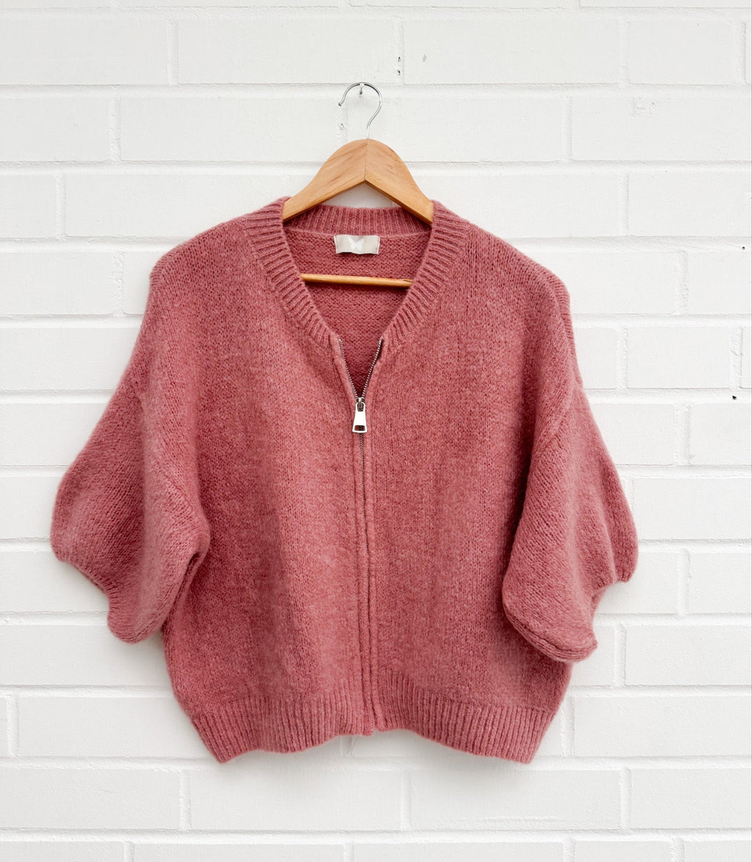 KURZARM STRICKJACKE mit Reißverschluss - dunkles rosé