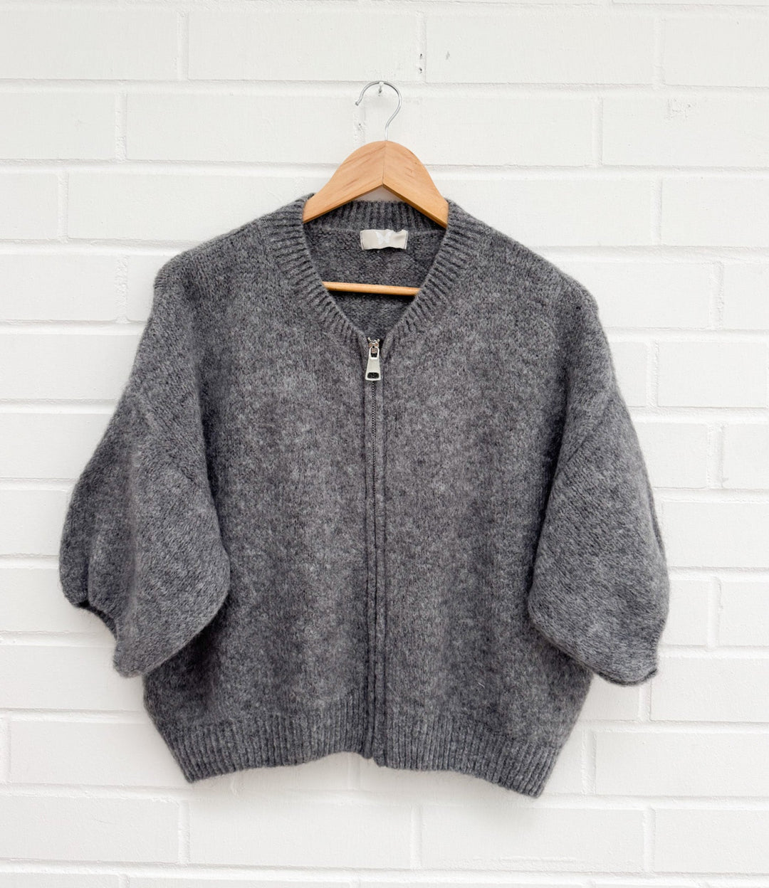 KURZARM STRICKJACKE mit Reißverschluss - dunkelgrau
