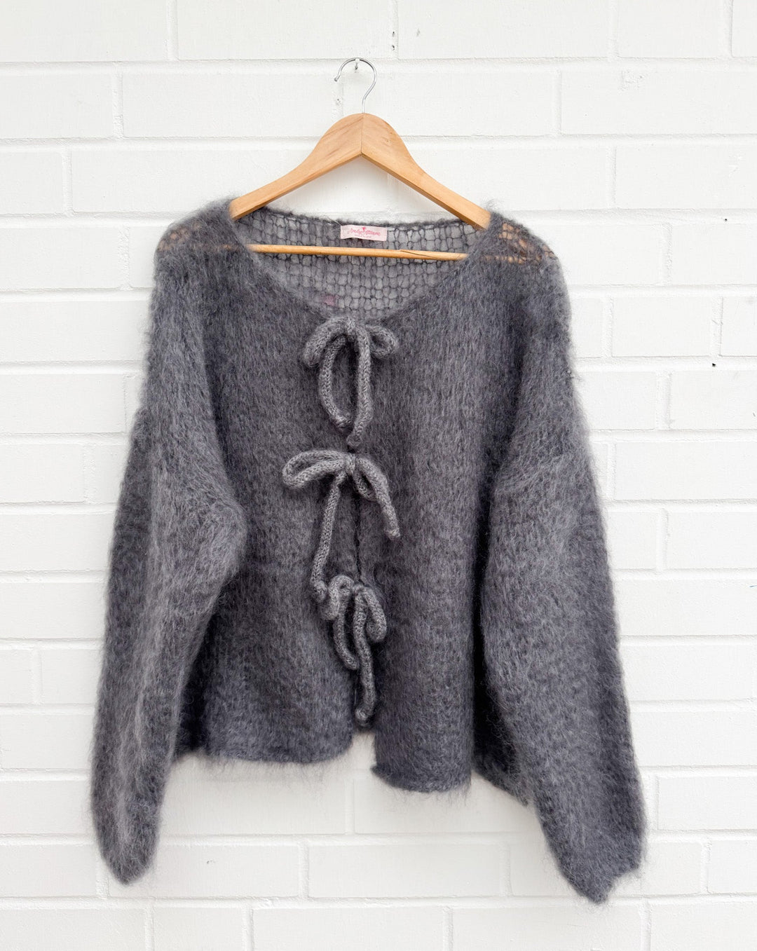LUXURY SCHLEIFEN MOHAIR STRICKJACKE - dunkelgrau