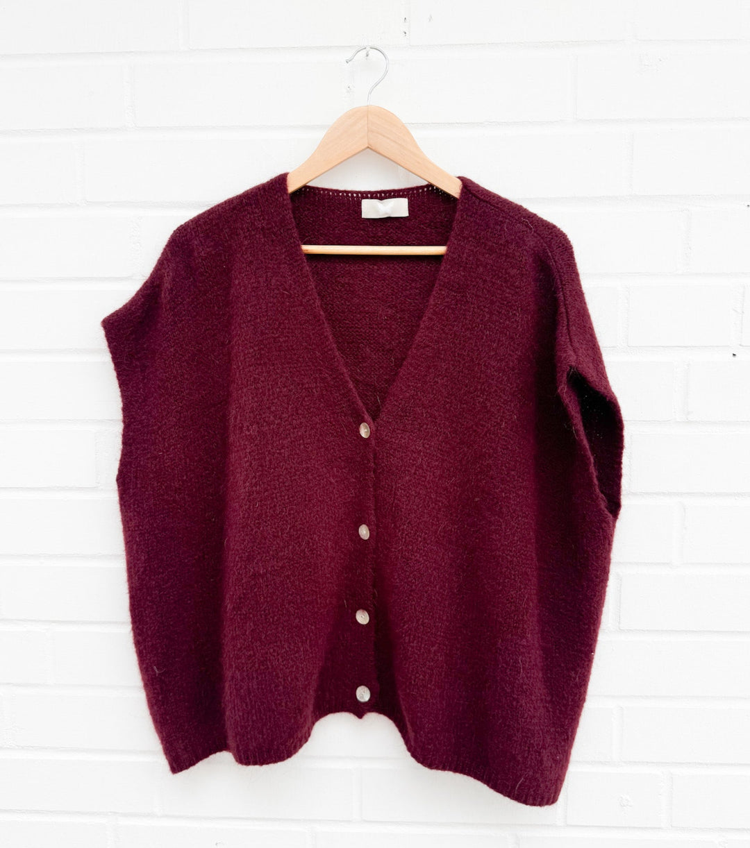 OVERSIZE KURZARM BASIC STRICKJACKE - bordeaux