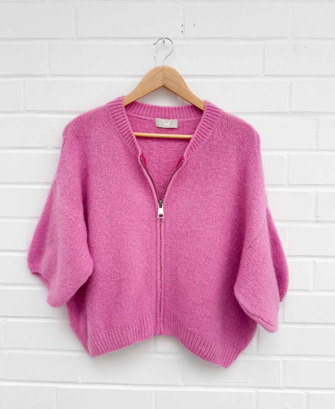 KURZARM STRICKJACKE mit Reißverschluss - pink