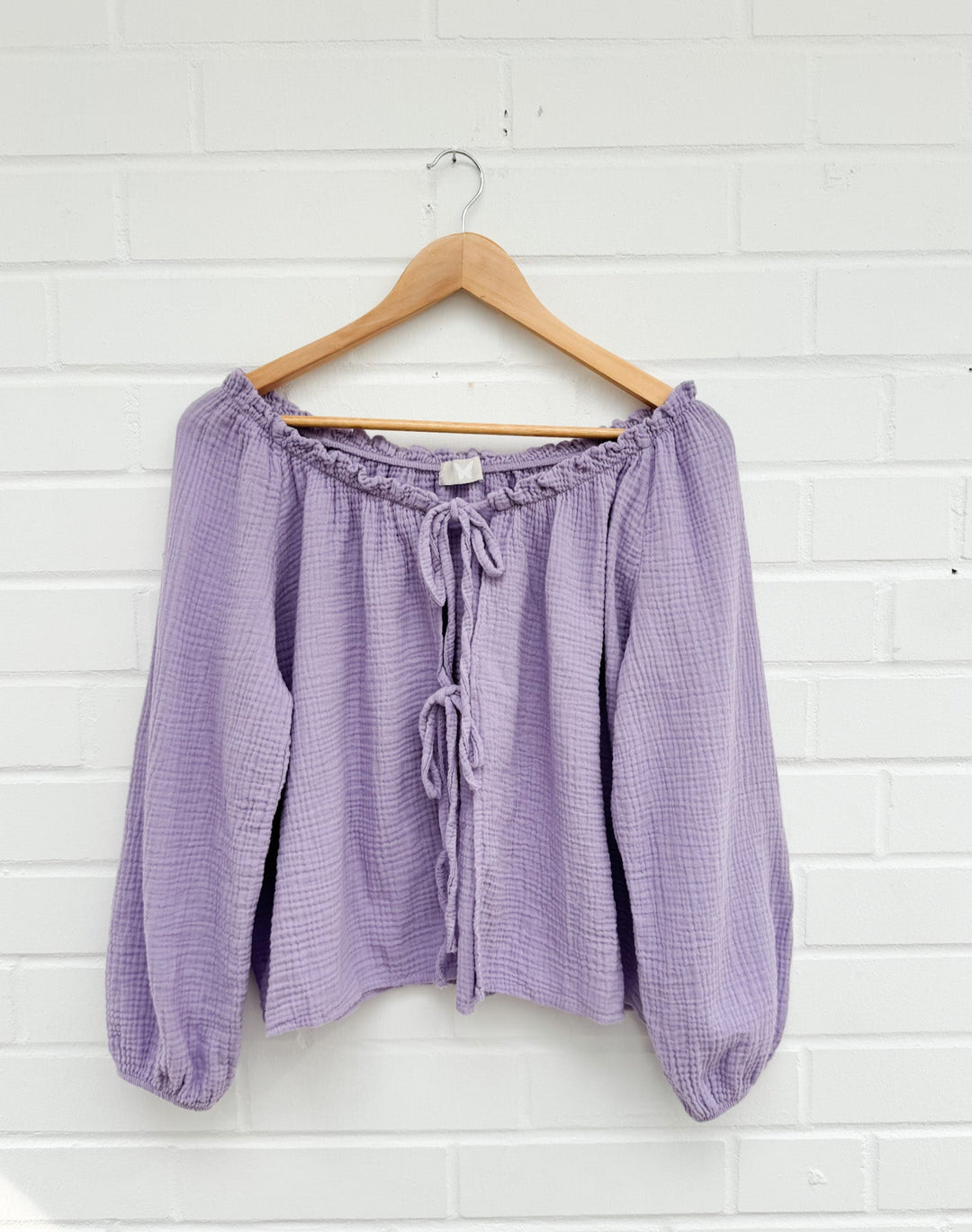 LANGARM SCHLEIFEN MUSSELIN BLUSE - lila