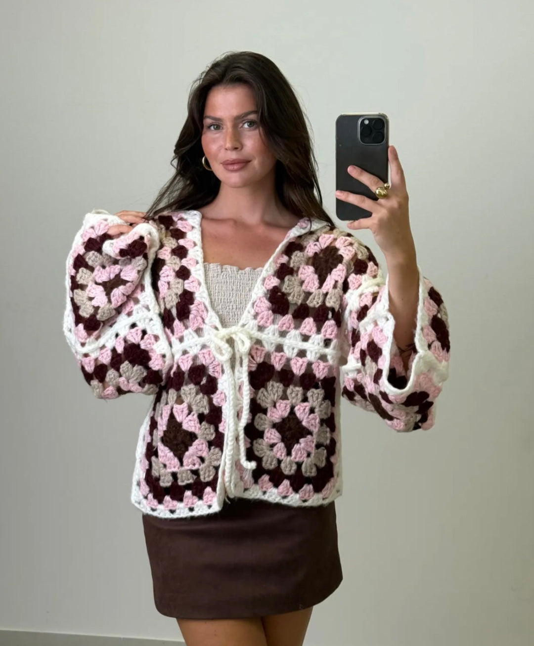 HANDMADE HÄKELJACKE - braun rosa