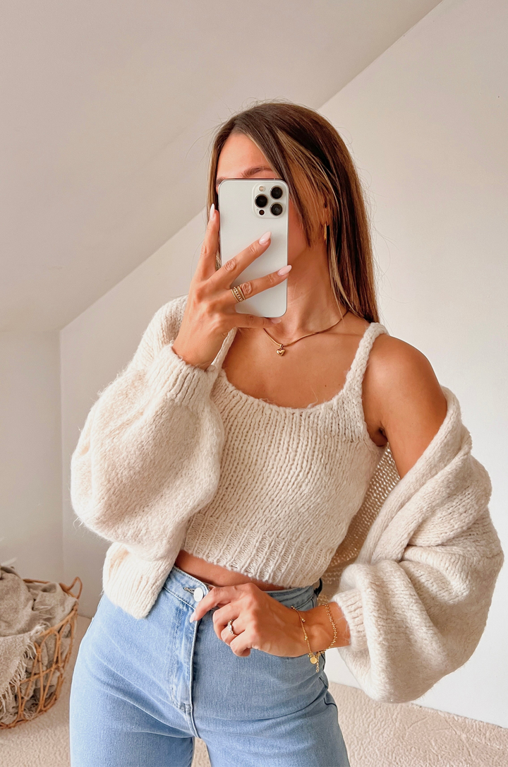 CARDIGAN MIT STRICKTOP - beige
