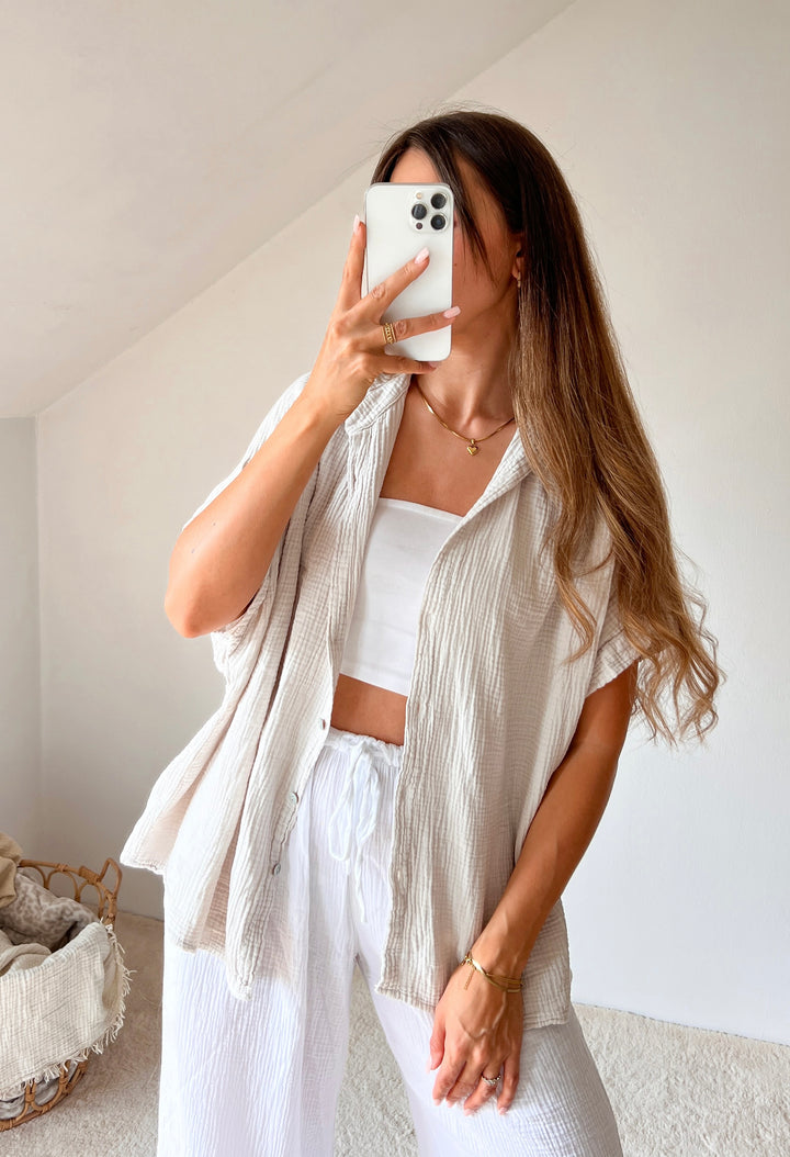 KURZARM MUSSELIN BLUSE- versch. Farben